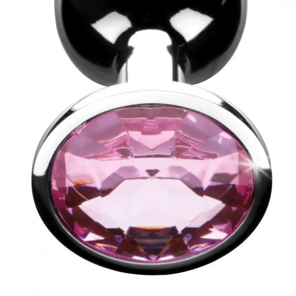3.2 inch stainless steel medium anal plug with pink gem - peaches and screams