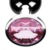 3.2 inch stainless steel medium anal plug with pink gem - peaches and screams