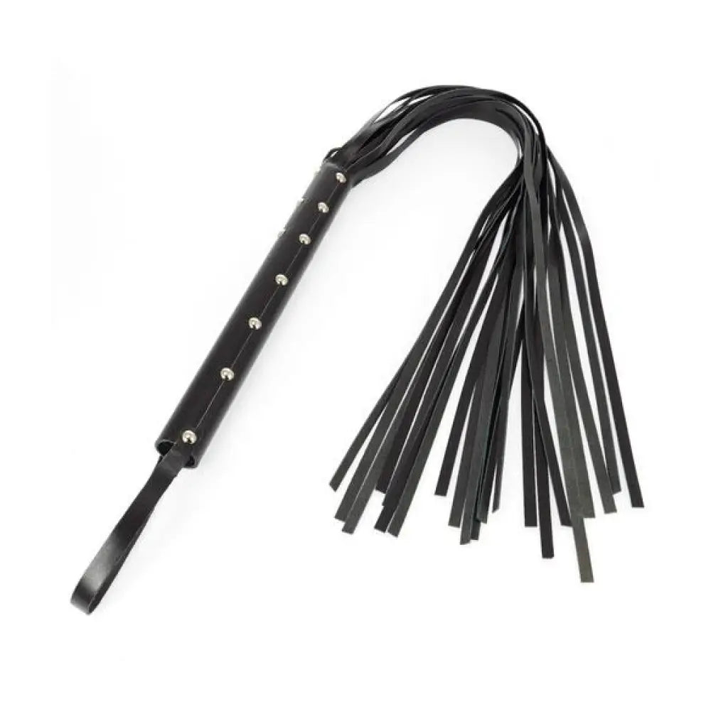 38 inch black leather whip with 18 strings for sensation play - peaches and screams