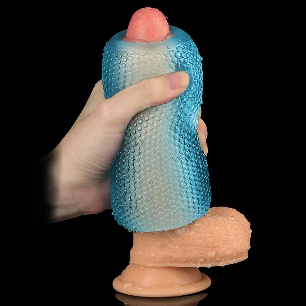 5 inch blue textured male masturbator for men - peaches and screams
