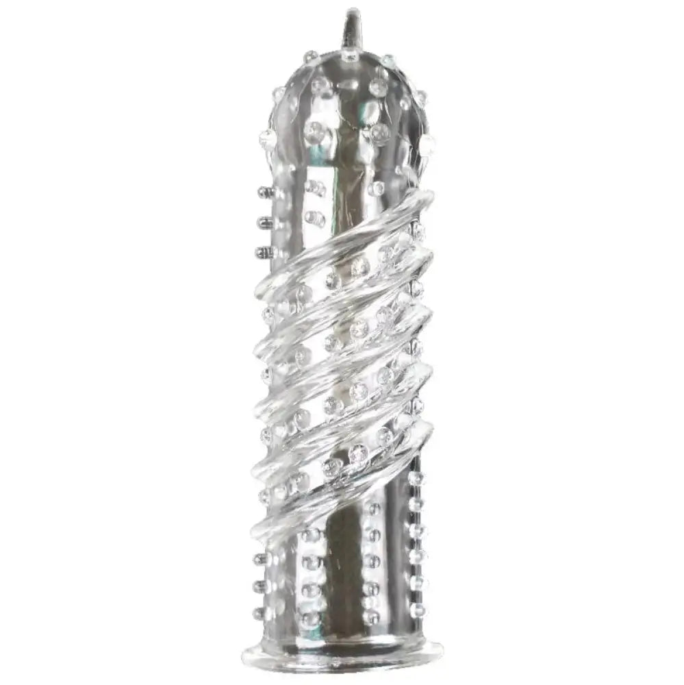 6 inch stretchy clear textured penis sleeve for couples - peaches and screams