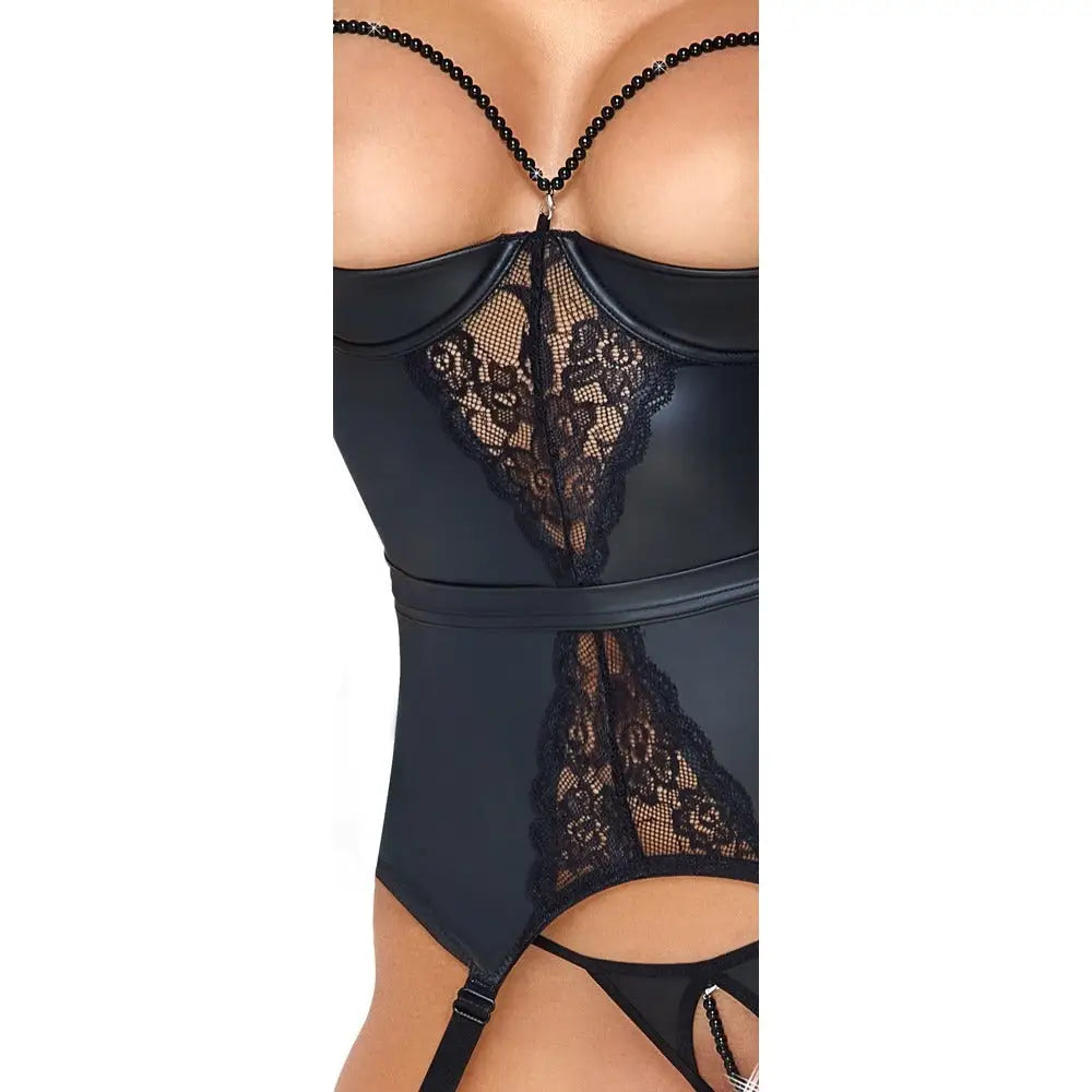 Abierta fina black open cup suspender basque set - peaches and screams