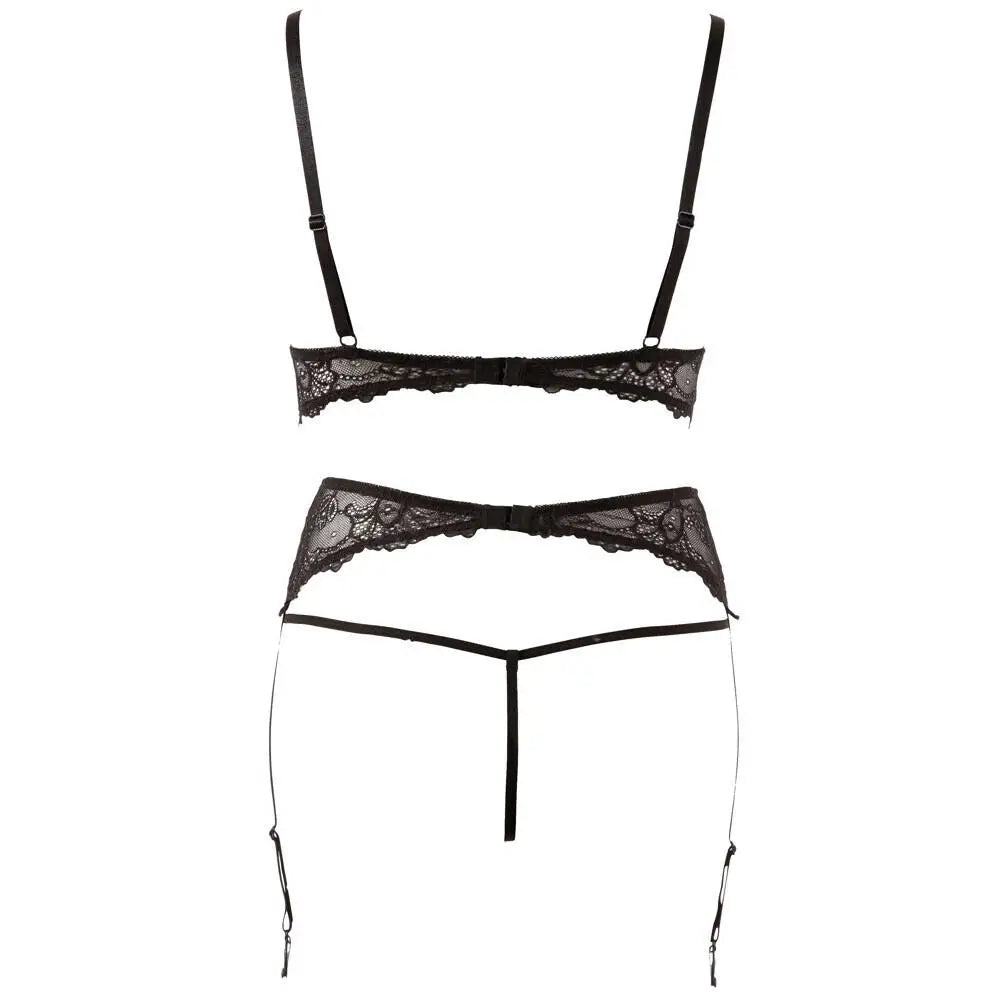 Abierta fina black pearl lingerie set with open cup bra - peaches and screams