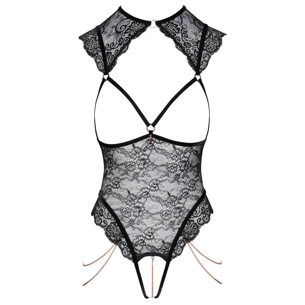 Abierta fina open lace body crotchless lingerie in black - peaches and screams