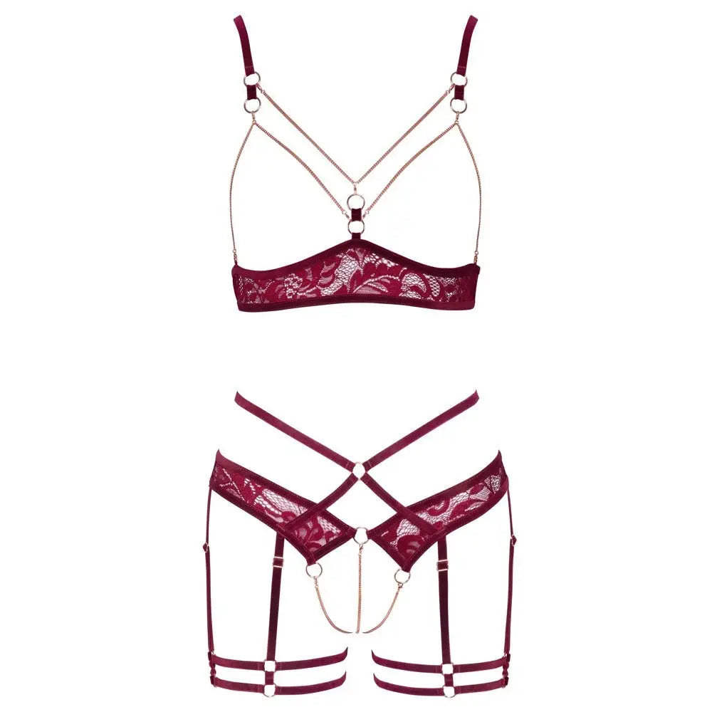Abierta fina open red lace crotchless lingerie set - peaches and screams