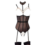 Abierta fina sexy wet look chain bodysuit - large - peaches and screams