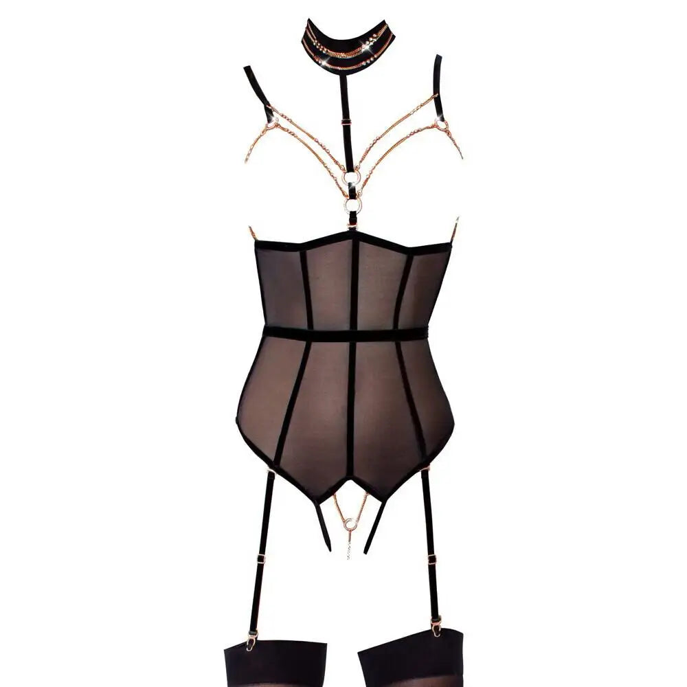 Abierta fina sexy wet look chain bodysuit - large - peaches and screams