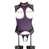 Abierta fina stretchy purple basque and crotchless chain set - small - peaches and screams