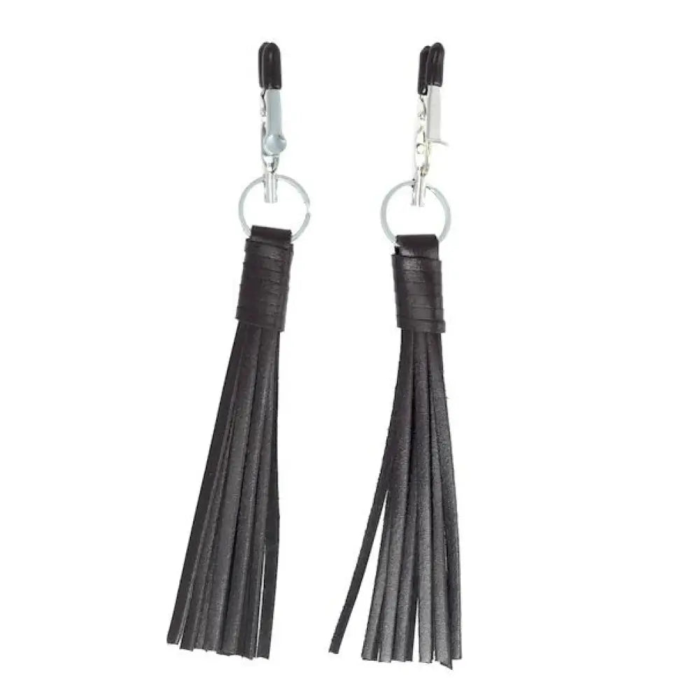Adjustable nipple clamps with black leather tassels - peaches and screams