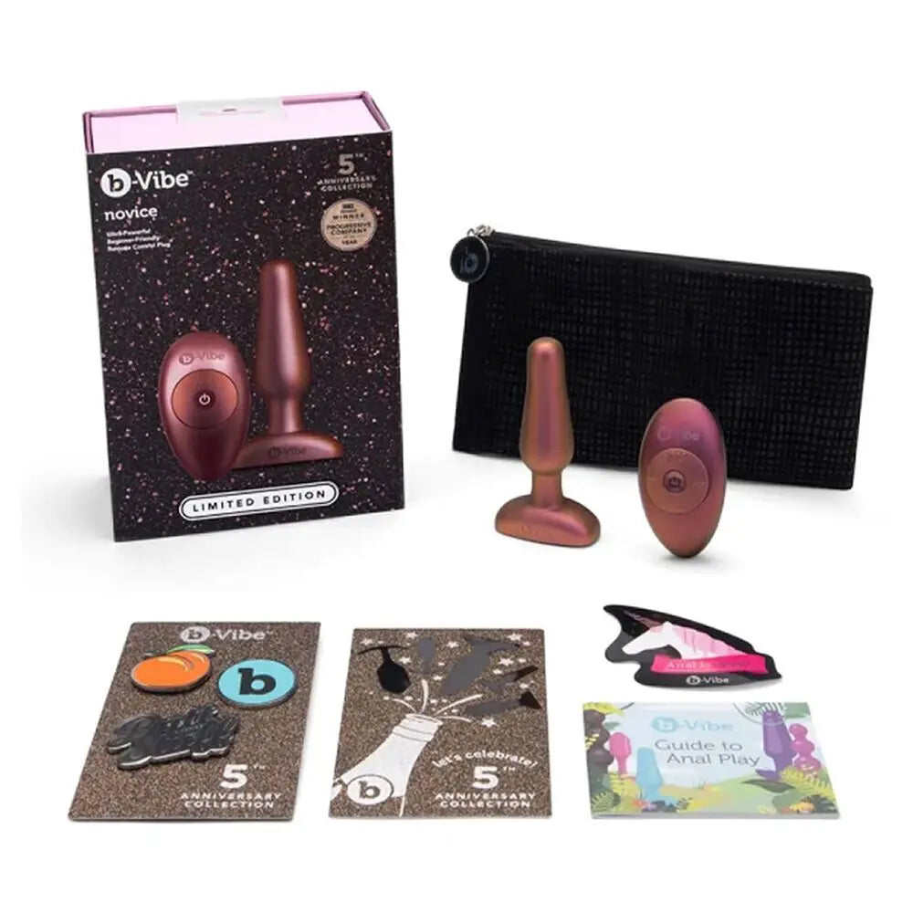 B-vibe purple rechargeable butt plug with remote control - peaches and screams