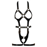 Bad kitty leather look black body harness with buckles - peaches and screams