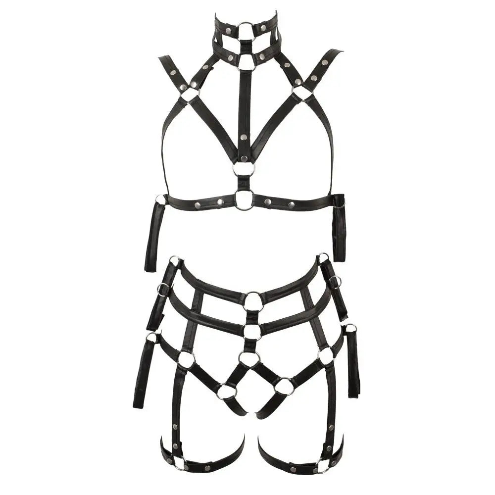 Bad kitty wet look matt bondage 2 piece set - peaches and screams