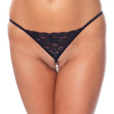 Black Floral Lace G-string With Pearl Line Beading For Women - Peaches and Screams