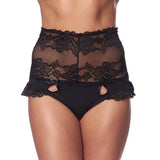 Black lace high waisted lace up back briefs - s/m - peaches and screams