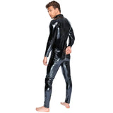 Black level wet look stretchy vinyl jumpsuit with zip - x large - peaches and screams