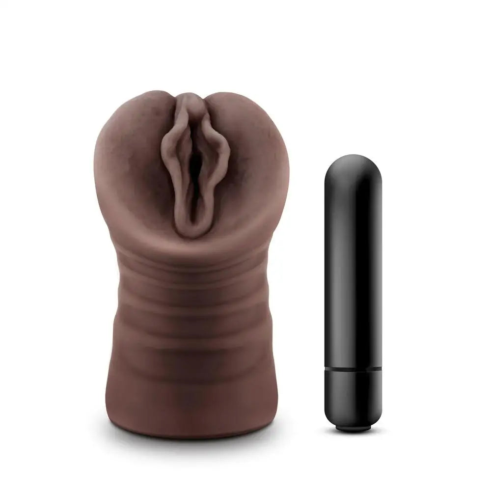 Blush novelties stretchy realistic feel brown vagina vibrator - peaches and screams