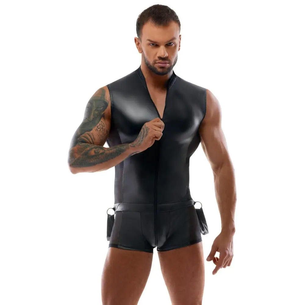 Body jumpsuit with restraints and integrated cuffs - peaches and screams
