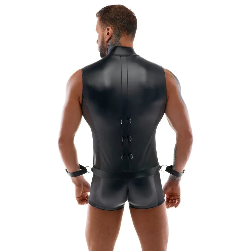Body jumpsuit with restraints and integrated cuffs - peaches and screams