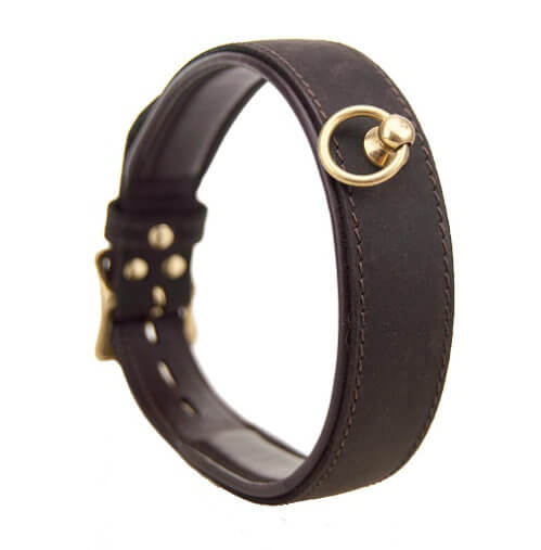 Bound nubuck leather choker with ’o’ ring - bondage collars peaches and screams