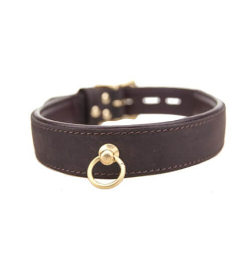 Bound nubuck leather choker with ’o’ ring - bondage collars peaches and screams