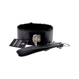 Bound to please furry collar with leash black - bondage restraints peaches and screams