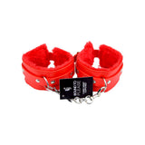 Bound to please furry plush wrist cuffs red - bondage restraints peaches and screams