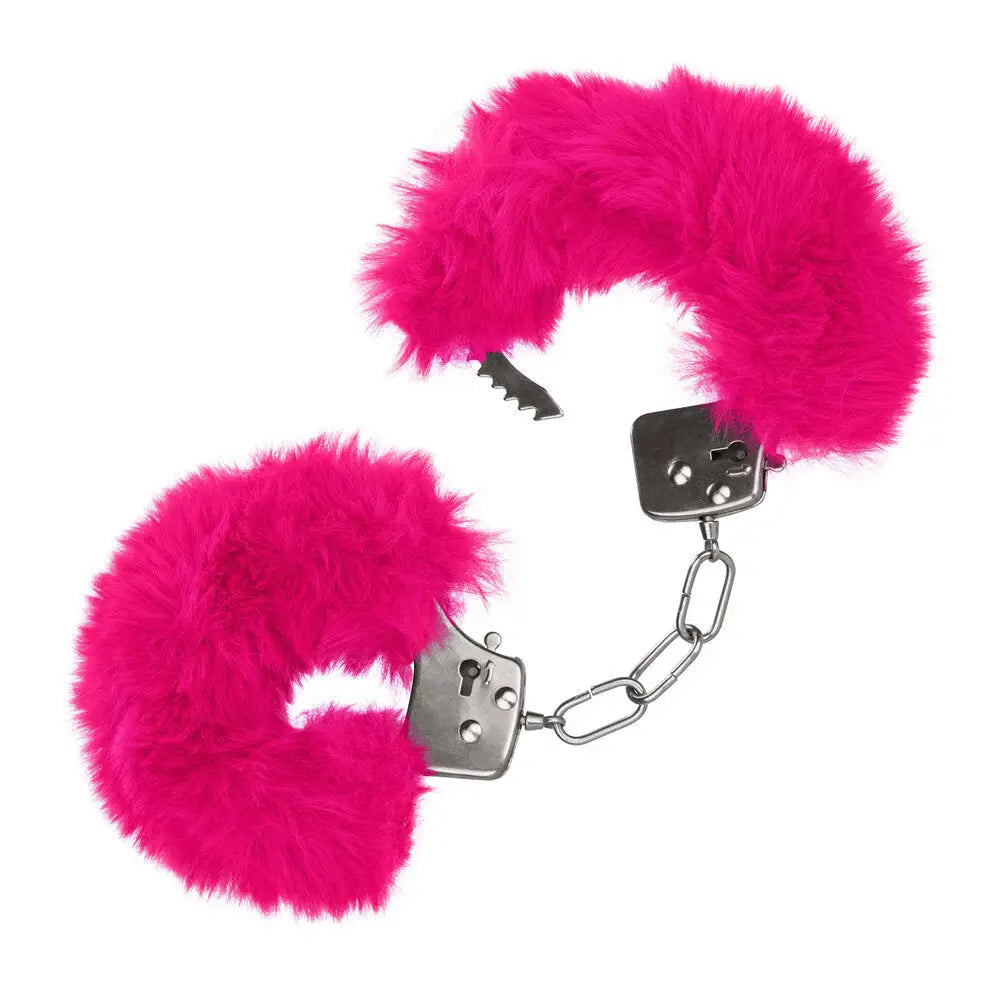 California exotic pink fluffy metal cuffs with keys - peaches and screams