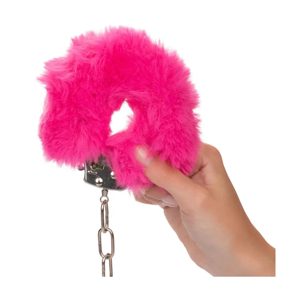 California exotic pink fluffy metal cuffs with keys - peaches and screams