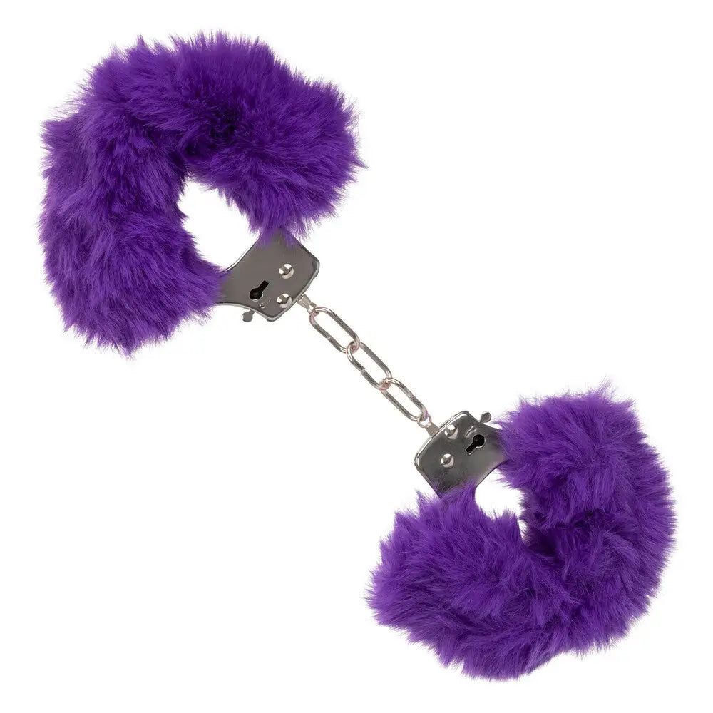 California exotic purple ultra fluffy furry metal cuffs - peaches and screams
