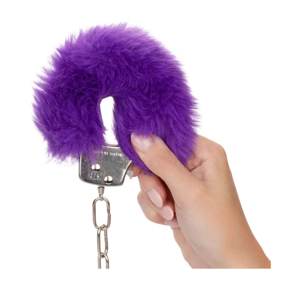 California exotic purple ultra fluffy furry metal cuffs - peaches and screams