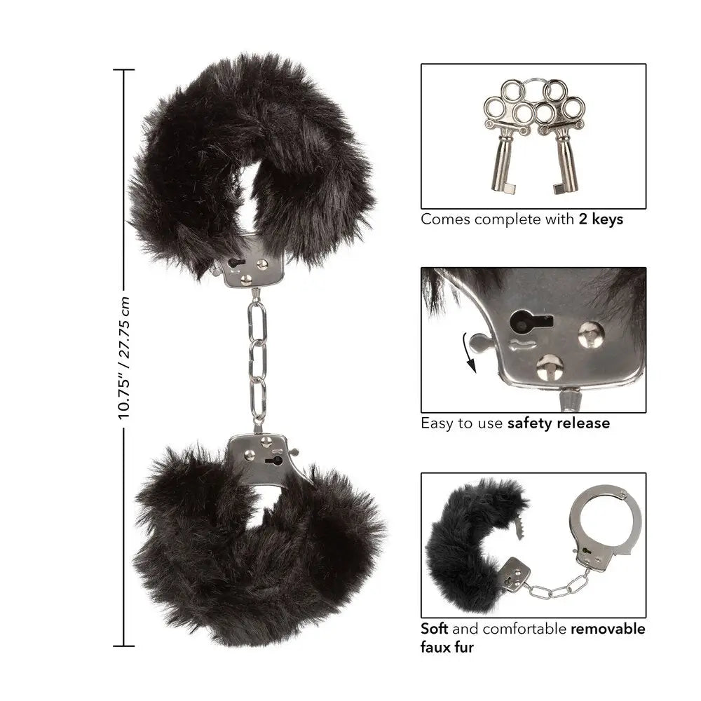 California exotic ultra fluffy furry metal cuffs with keys - peaches and screams