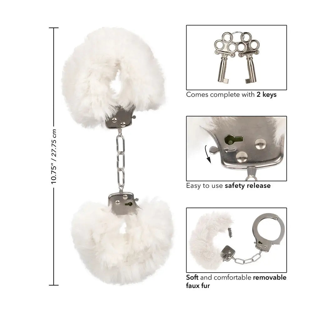 California exotic white ultra fluffy metal furry cuffs - peaches and screams