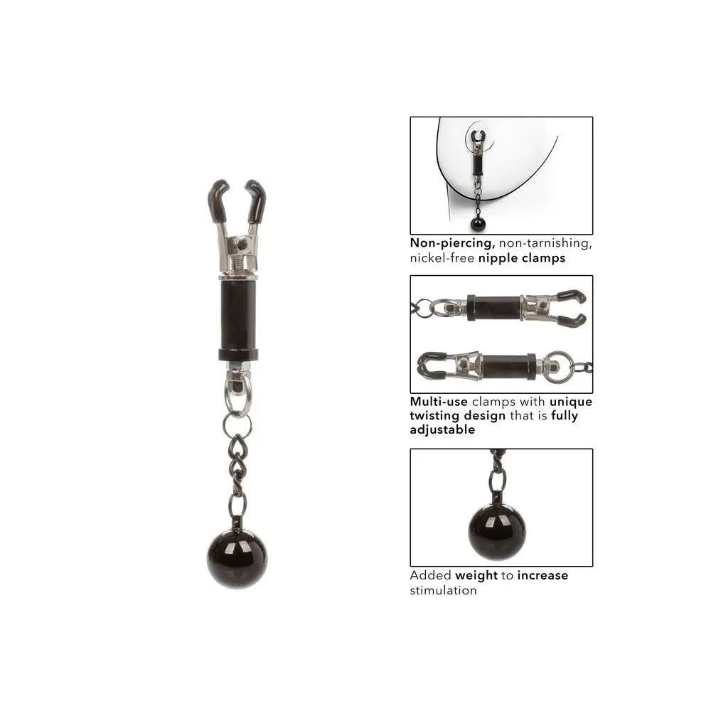 Colt metal black weighted twist nipple clamps 5 inch - peaches and screams