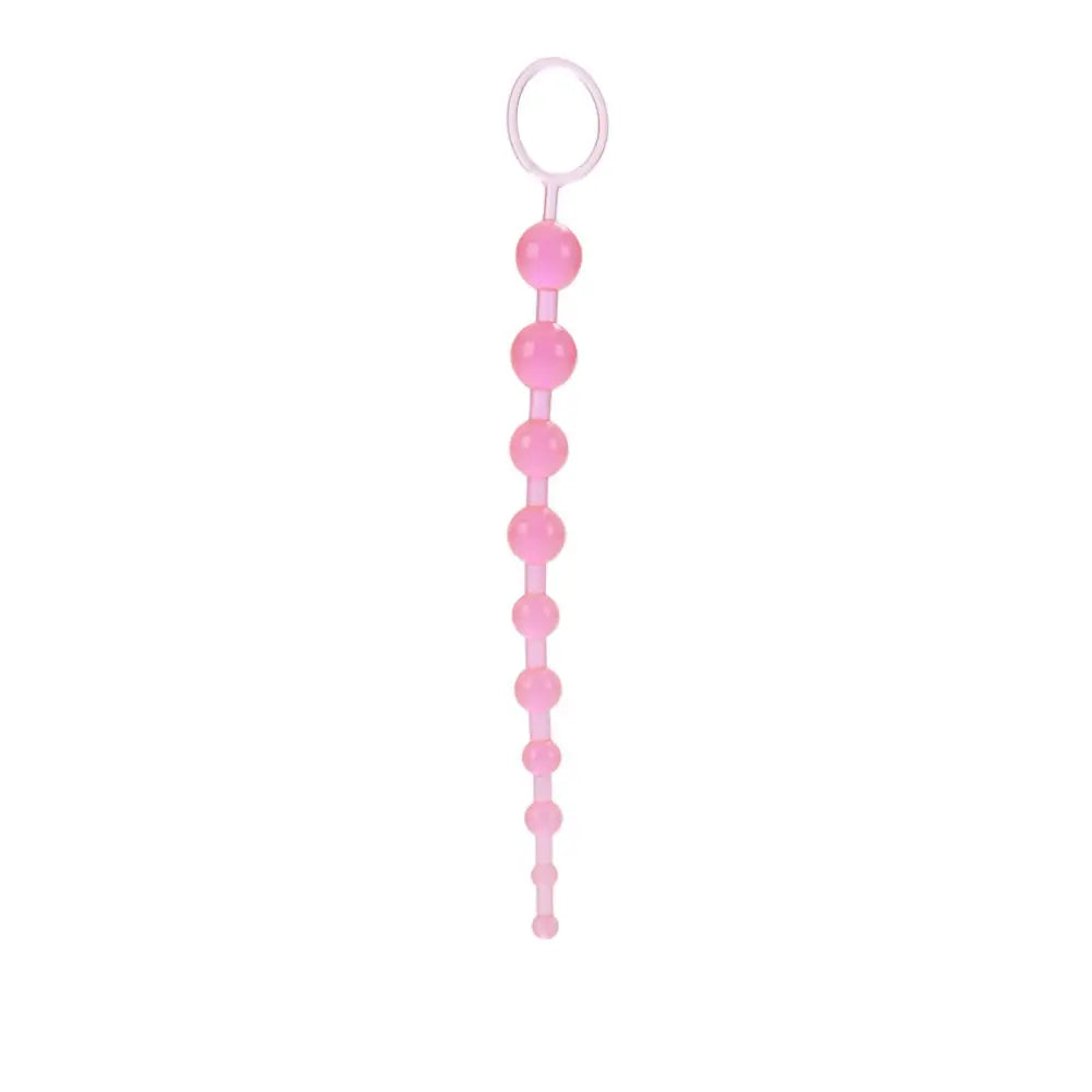 Colt pink bendable jelly anal beads with finger loop 13 inch - peaches and screams