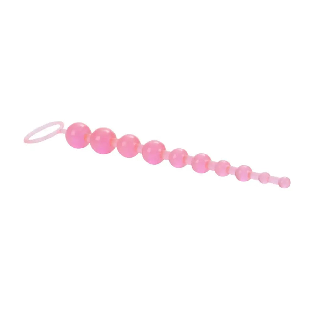 Colt pink bendable jelly anal beads with finger loop 13 inch - peaches and screams