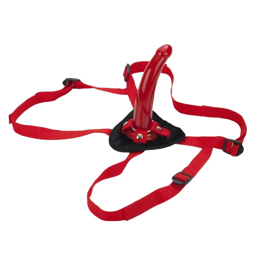 Colt red large 7 inch strap on dildo with adjustable harness - peaches and screams