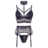 Cottelli black bondage lace set with suspender straps - x large - peaches and screams
