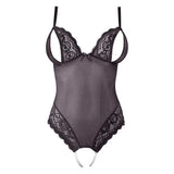 Cottelli black sexy wetlook crotchless peek a boo bodysuit - x large - peaches and screams