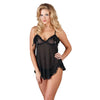 Cottelli black stretchy open babydoll and string set - small - peaches and screams