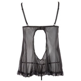 Cottelli black stretchy open babydoll and string set - x large - peaches and screams