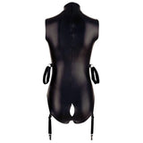 Cottelli bondage black sexy wet look bodysuit - peaches and screams