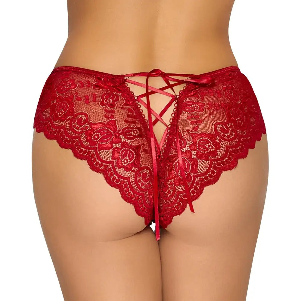 Cottelli collection wet look floral crotchless briefs - x large - peaches and screams