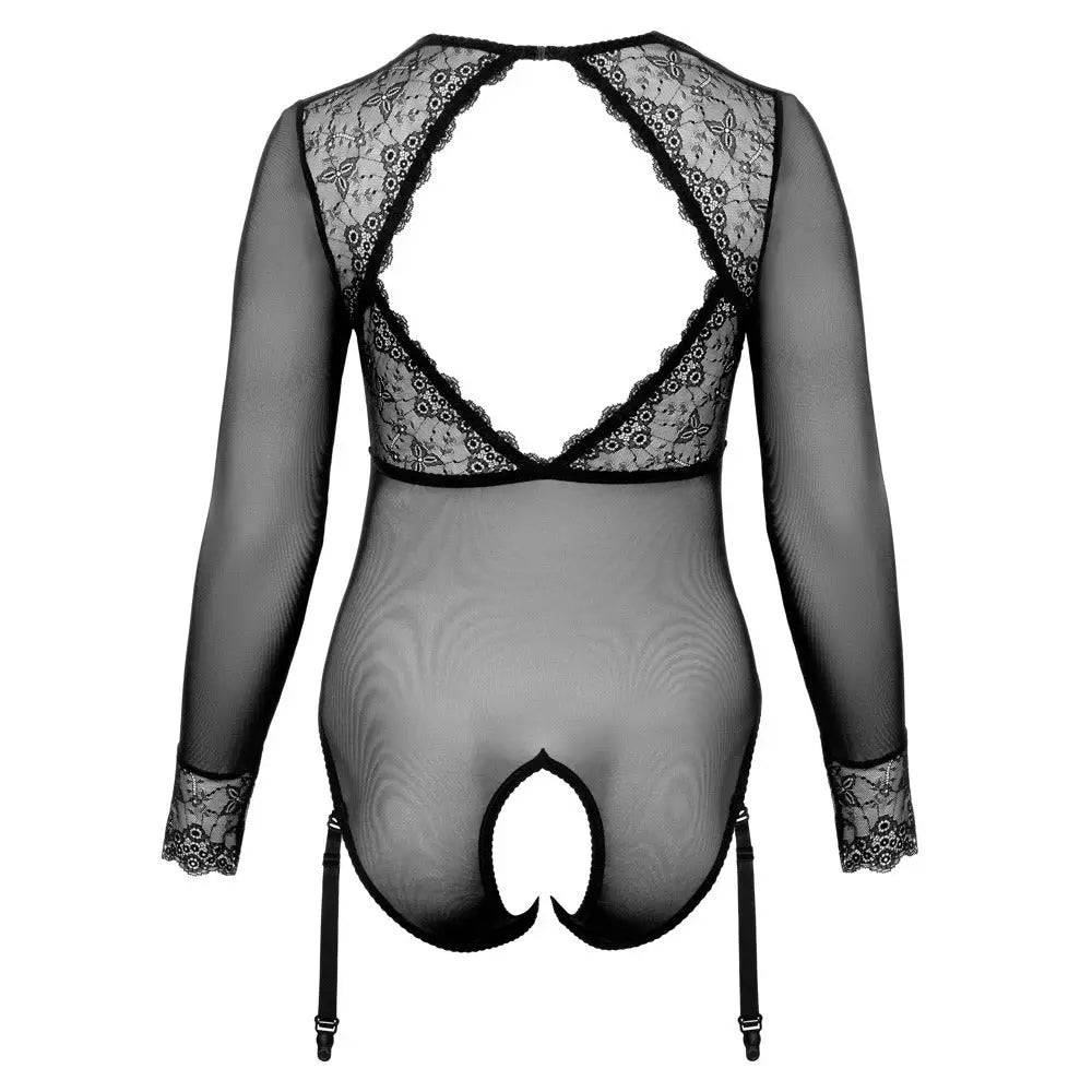 Cottelli curves black long sleeved crotchless bodysuit - x large - peaches and screams