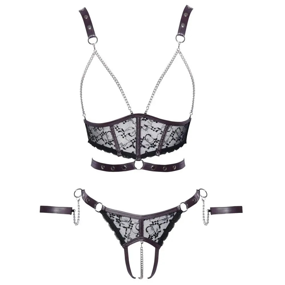 Cottelli lace and chain bondage crotchless set - peaches and screams