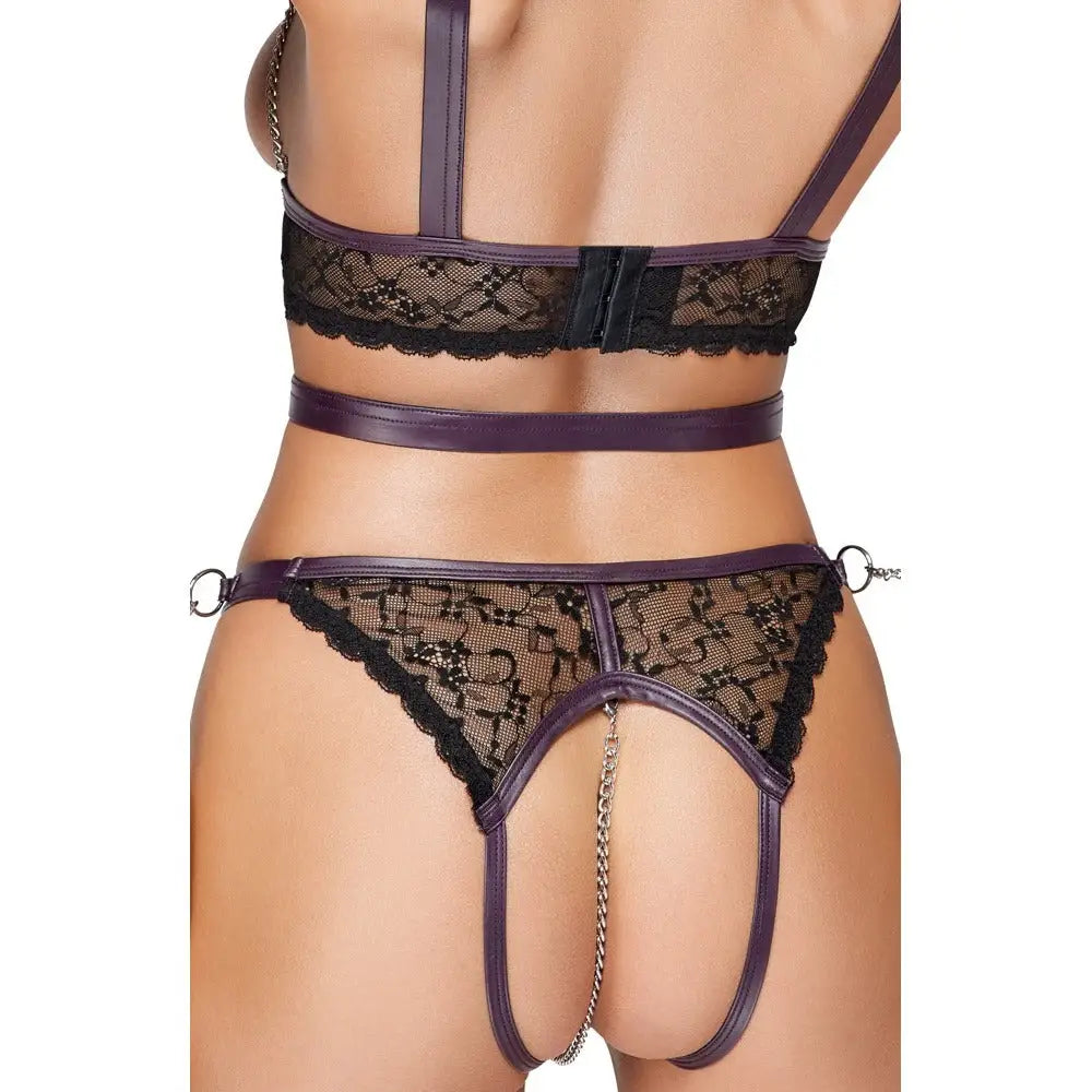 Cottelli lace and chain bondage crotchless set - peaches and screams