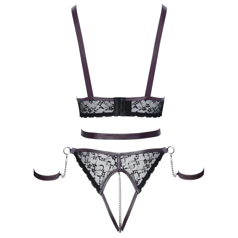 Cottelli lace and chain bondage crotchless set - peaches and screams