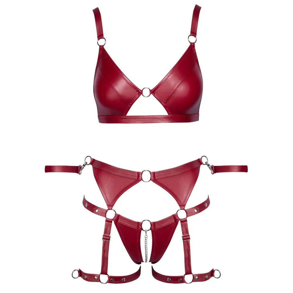 Cottelli red crotchless bondage set with lace and o rings - peaches and screams