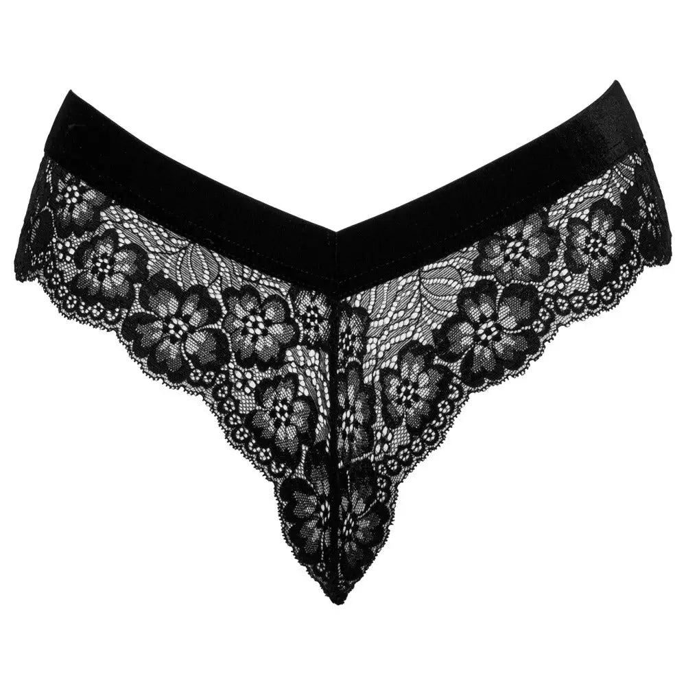 Cottelli sexy black chain crotch lace panties - medium - peaches and screams