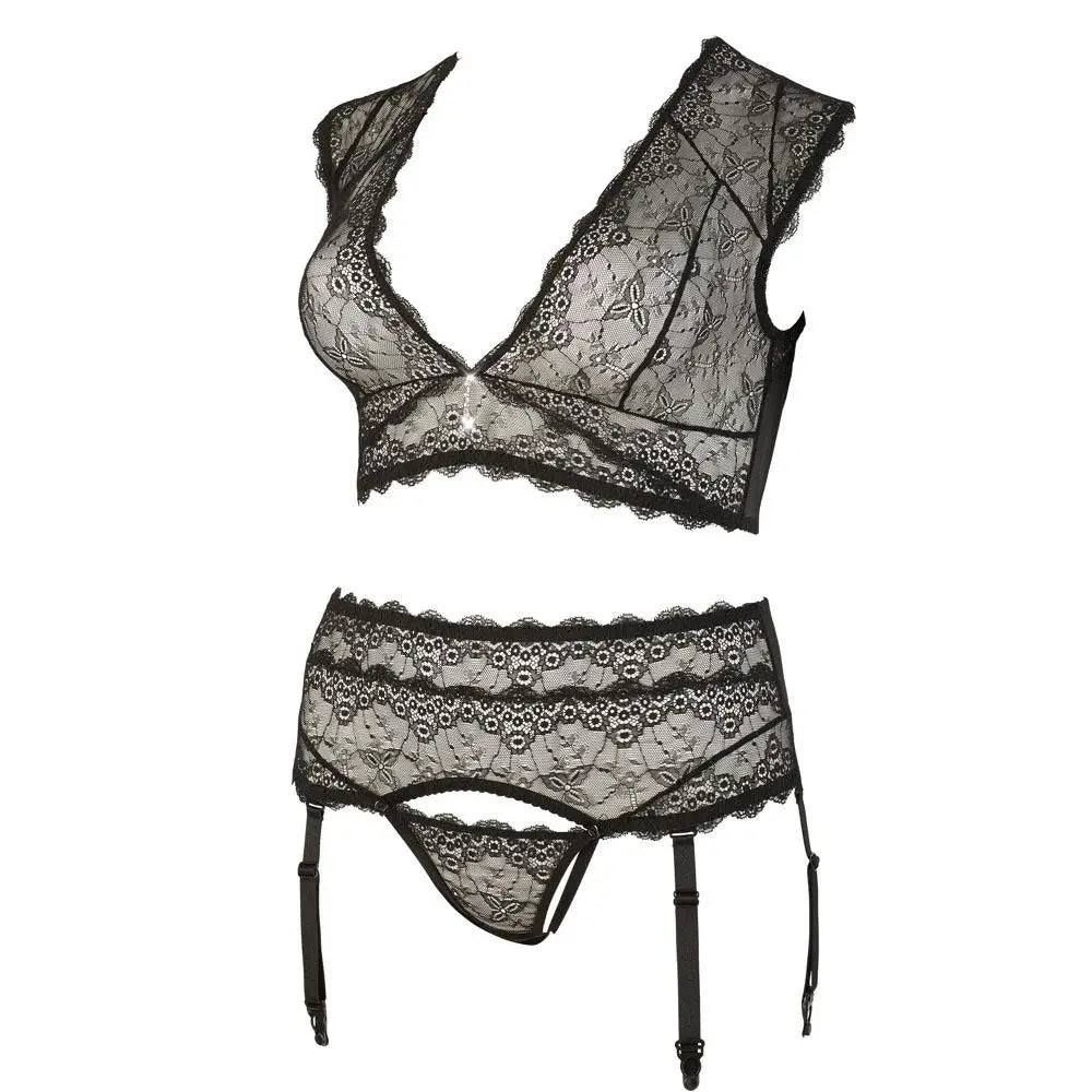 Cottelli sexy black plus size lace bralette and string set - xxxl - peaches and screams