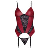 Cottelli sexy red stretchy basque and lace thong set - x large - peaches and screams